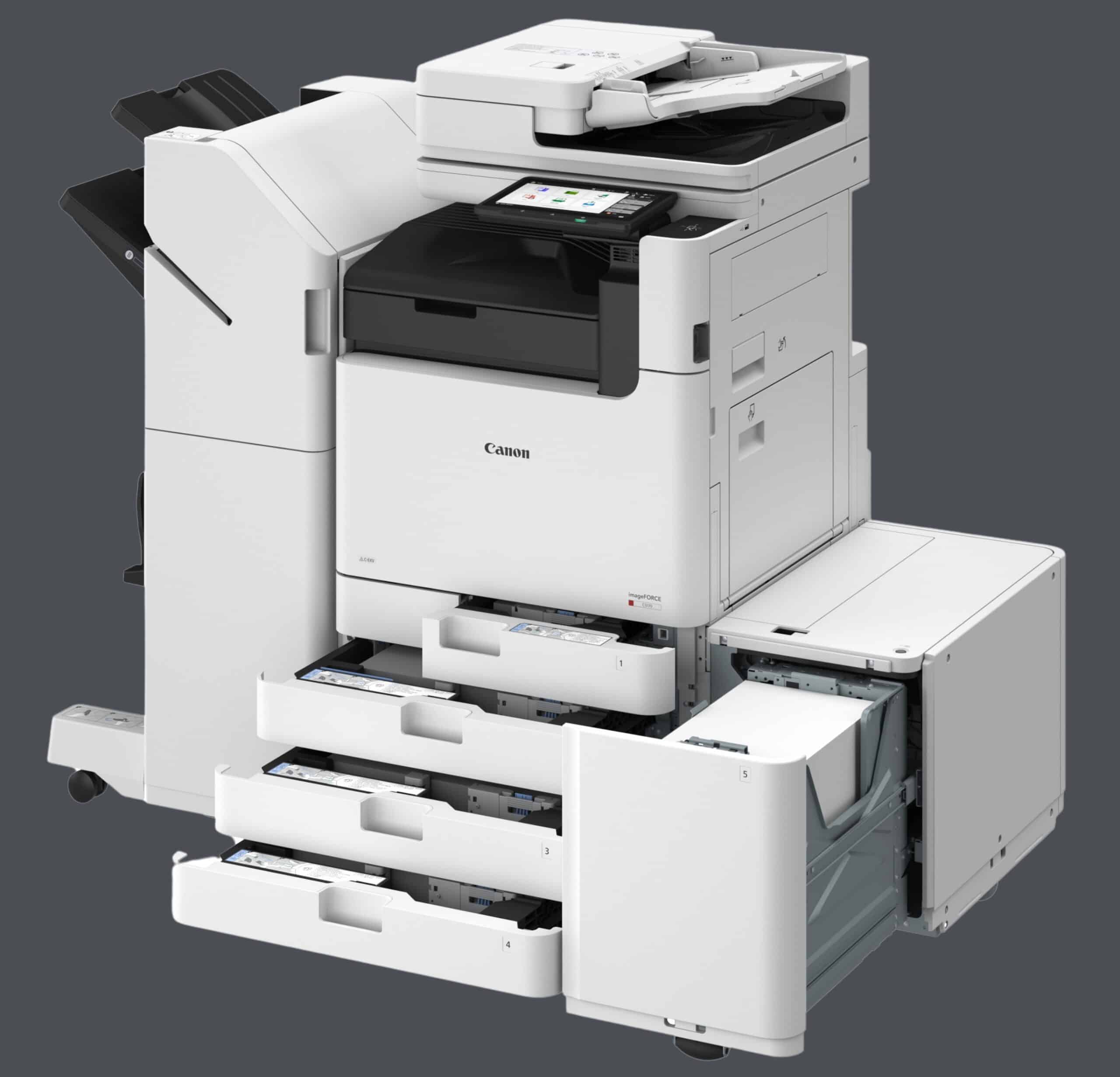Canon imageFORCE C5100 A3-kleurenmultifunctional met geopende papierlades, geïntegreerde finisher en automatische documentinvoer