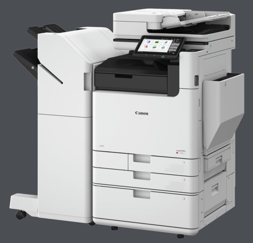 Close-up van de Canon imageFORCE printer, een hoogwaardige zakelijke printer met geavanceerde afdrukmogelijkheden.