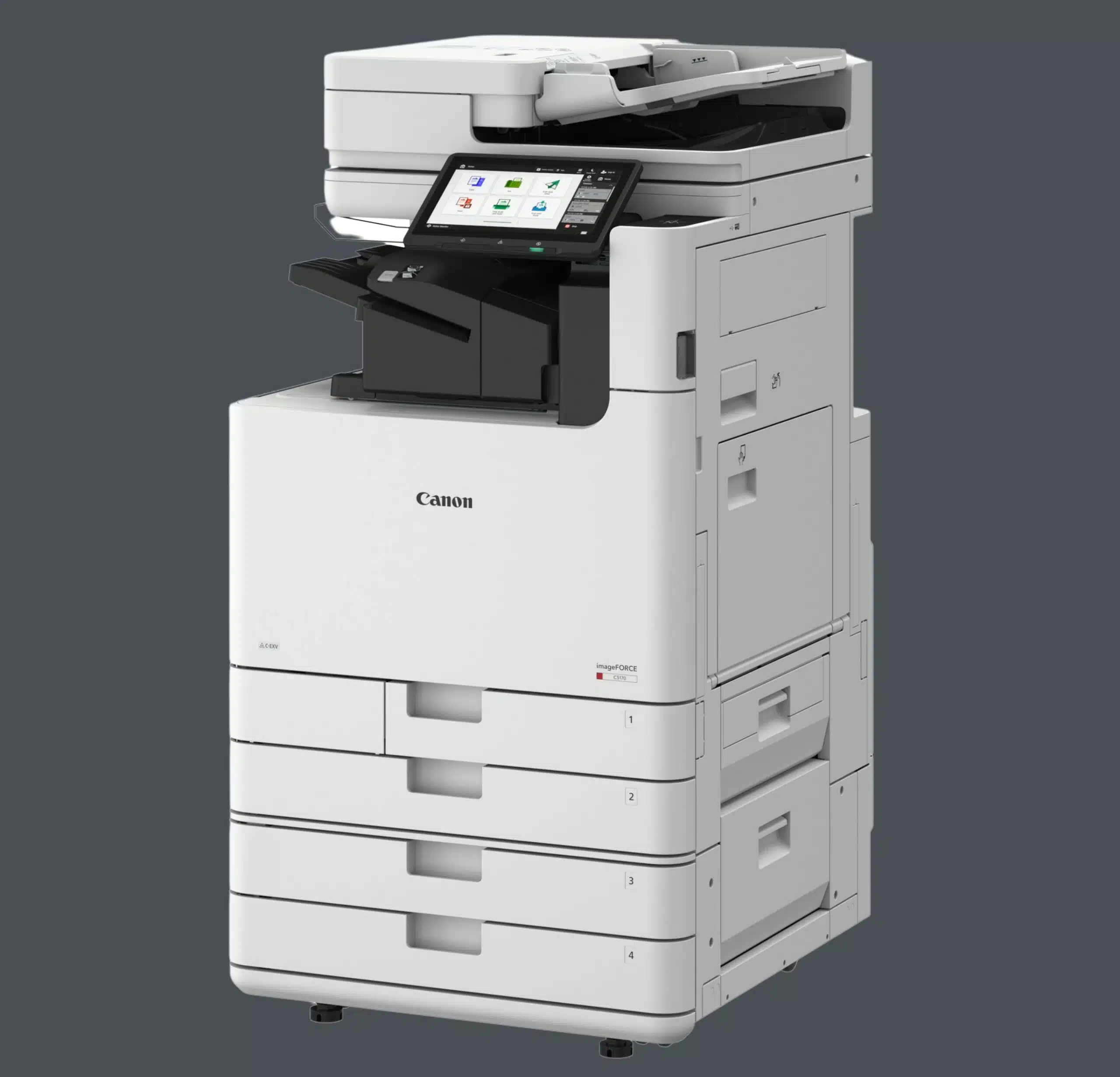 Canon imageRUNNER ADVANCE multifunctionele printer met touchscreen – voorbeeld van een krachtige kleinformaat printer.