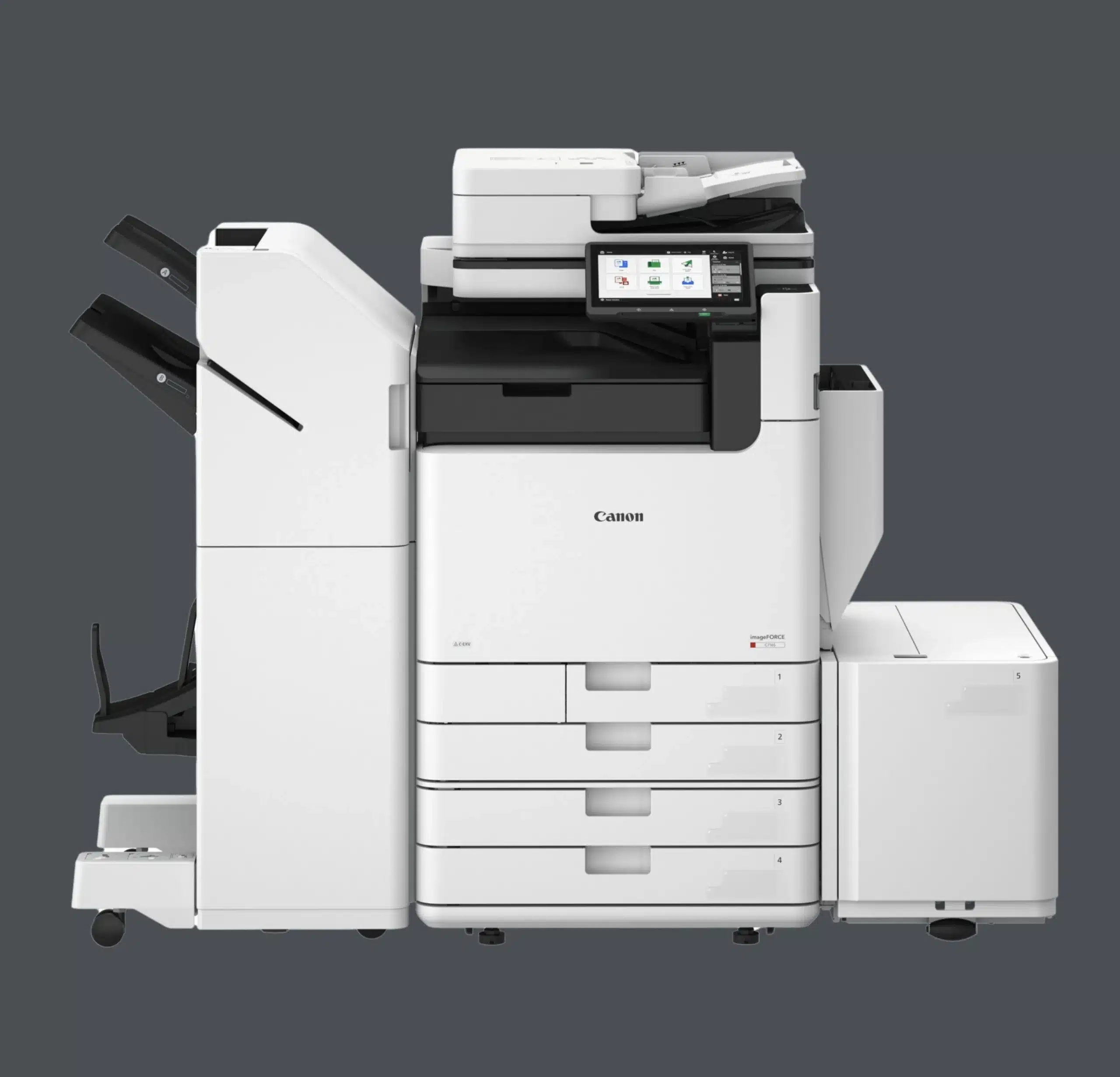 Canon multifunctionele printer met touchscreen en meerdere papierladen – voorbeeld van een efficiënte kleinformaat printers voor kantooromgevingen.
