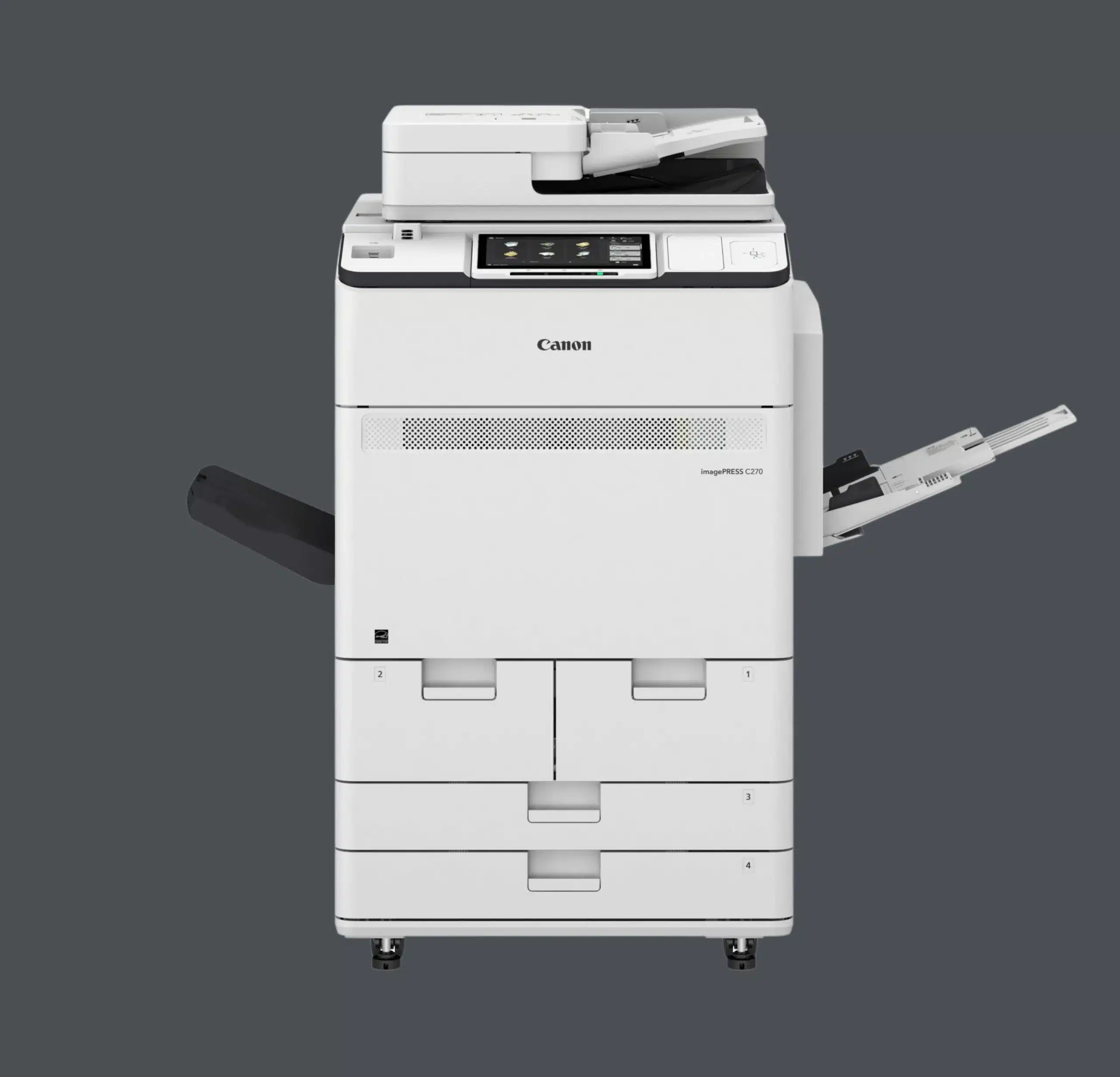 Canon imagePRESS C270 multifunctionele printer met touchscreen en automatische documentinvoer – geschikt als krachtig kleinformaat printermodel.