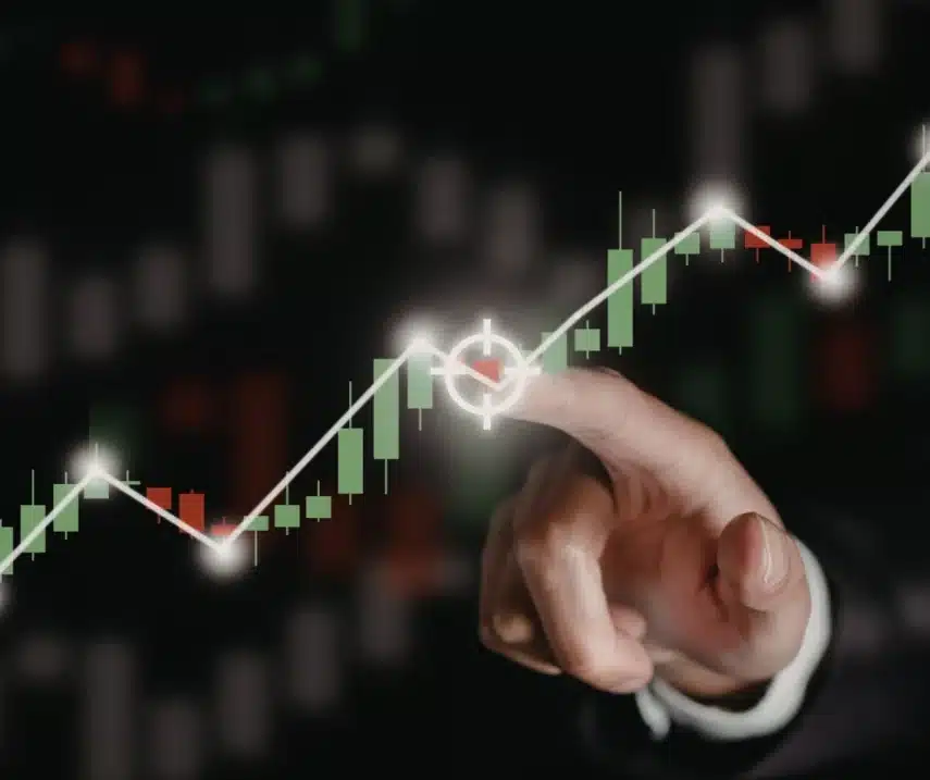 Grafiek met stijgende lijn en datavisualisatie, symbool voor groei en innovatie binnen trends in de printerwereld 2026.