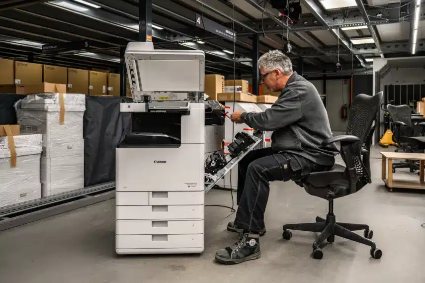 Onderhoud van een multifunctionele printer voor bedrijven binnen een Managed Print Services (MPS) omgeving.